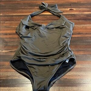 Seafolly Olive Green One-Piece Halter Swimsuit size 12